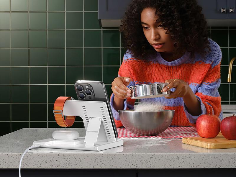 Upgraded Wireless Charger Station for Apple Devices,Wireless Charger Stand for iPhone 12-16series,Apple Watch and AirPods(18W Adapter Not Included)