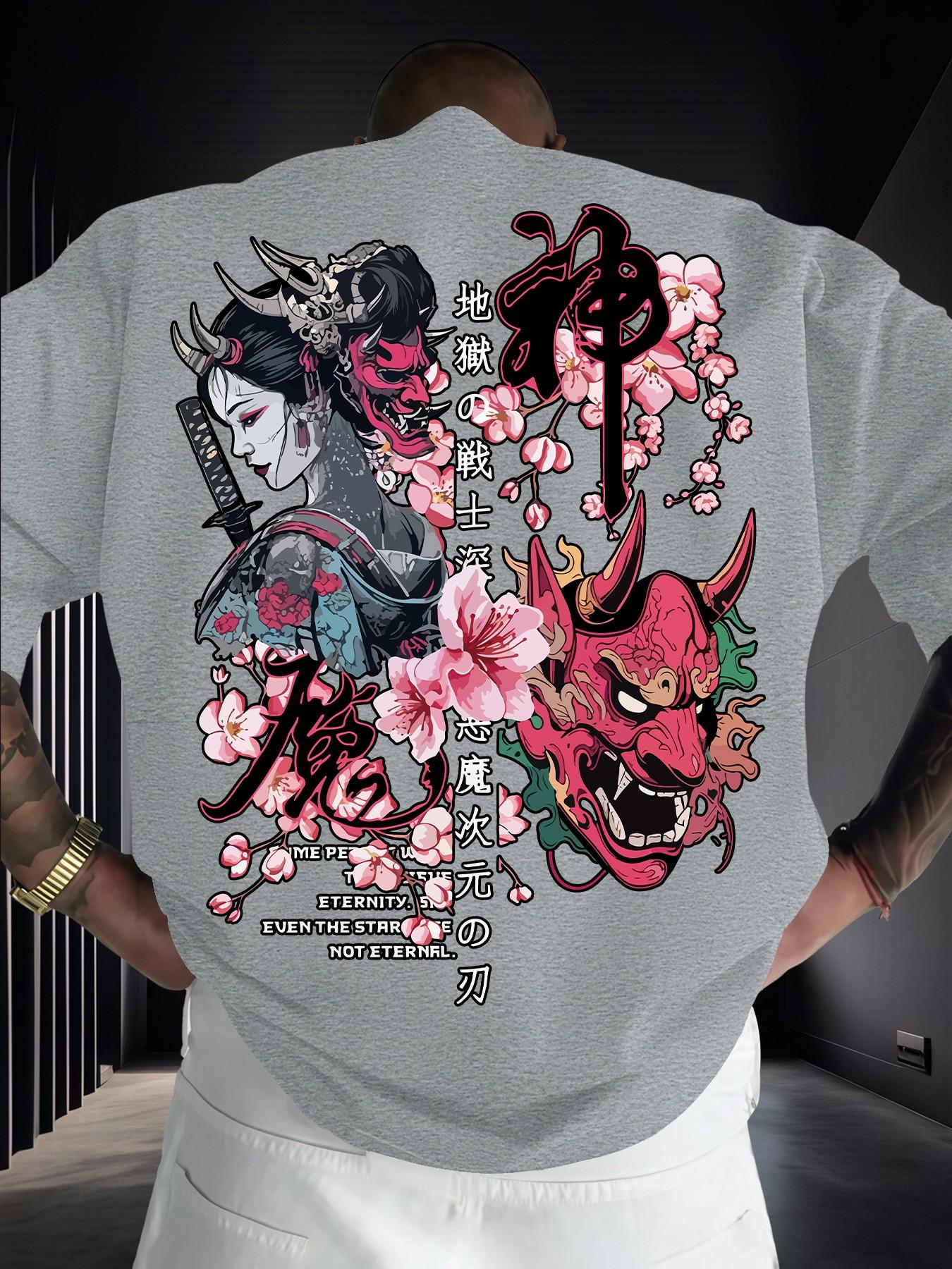 Men's Fashion Short Sleeve Round Neck T-Shirt, Japanese Ukiyo-E Print, Casual Summer Top, Daily Wear