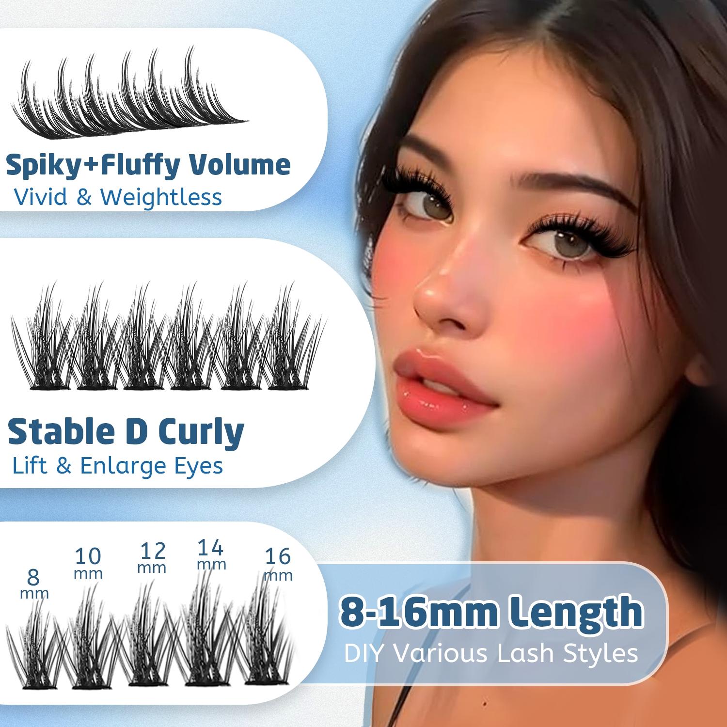 Manga double Spiked lash clusters kit Featuring Natural Eyelash Extension Manga feeling/wetlook/Spikes/Fairy shape eyelashes Perfect D Curl Are Naturally Thick Reusable false eyelashes Suitable for gifting and personal use