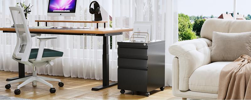 Letaya 3 Drawer Mobile File Cabinet with Lock Under Desk Metal Filing Cabinets for Home Office Organizer Letters Legal A4 Black Storage