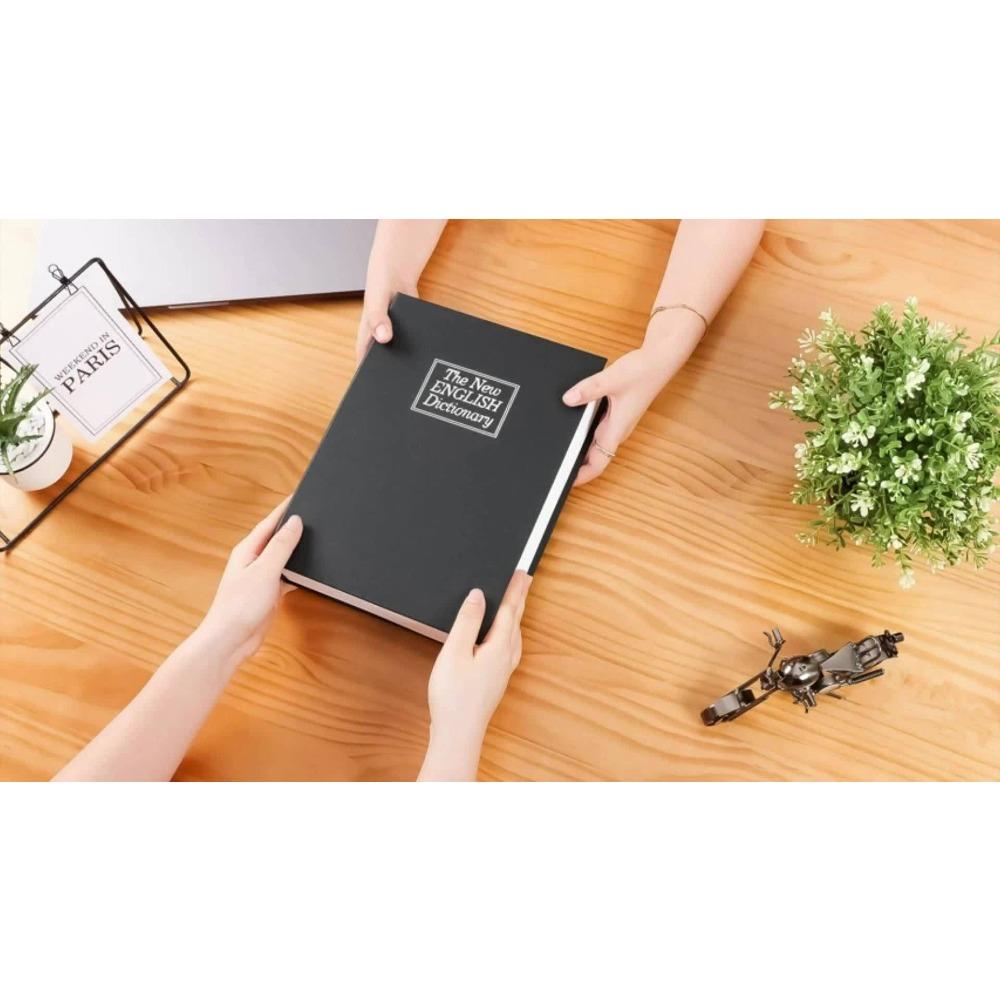 Hidden Book Jewelry Box with Lock, Secret Storage Container with Separate Compartment, Metal Fake Book Keeper for Rings Cash Documents, Unique Gift for Women Girls, Black/Red