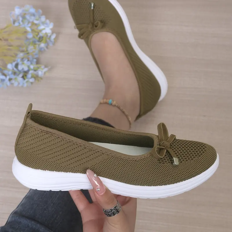 Summer Breathable Mom Shoes, Casual Fashion Shoes, Low Top Mesh Flyknit Flat Sandals Walking Shoes for Women, Butterfly Knot Lightweight Anti-Slip Soft Sole, Casual All-Season Footwear