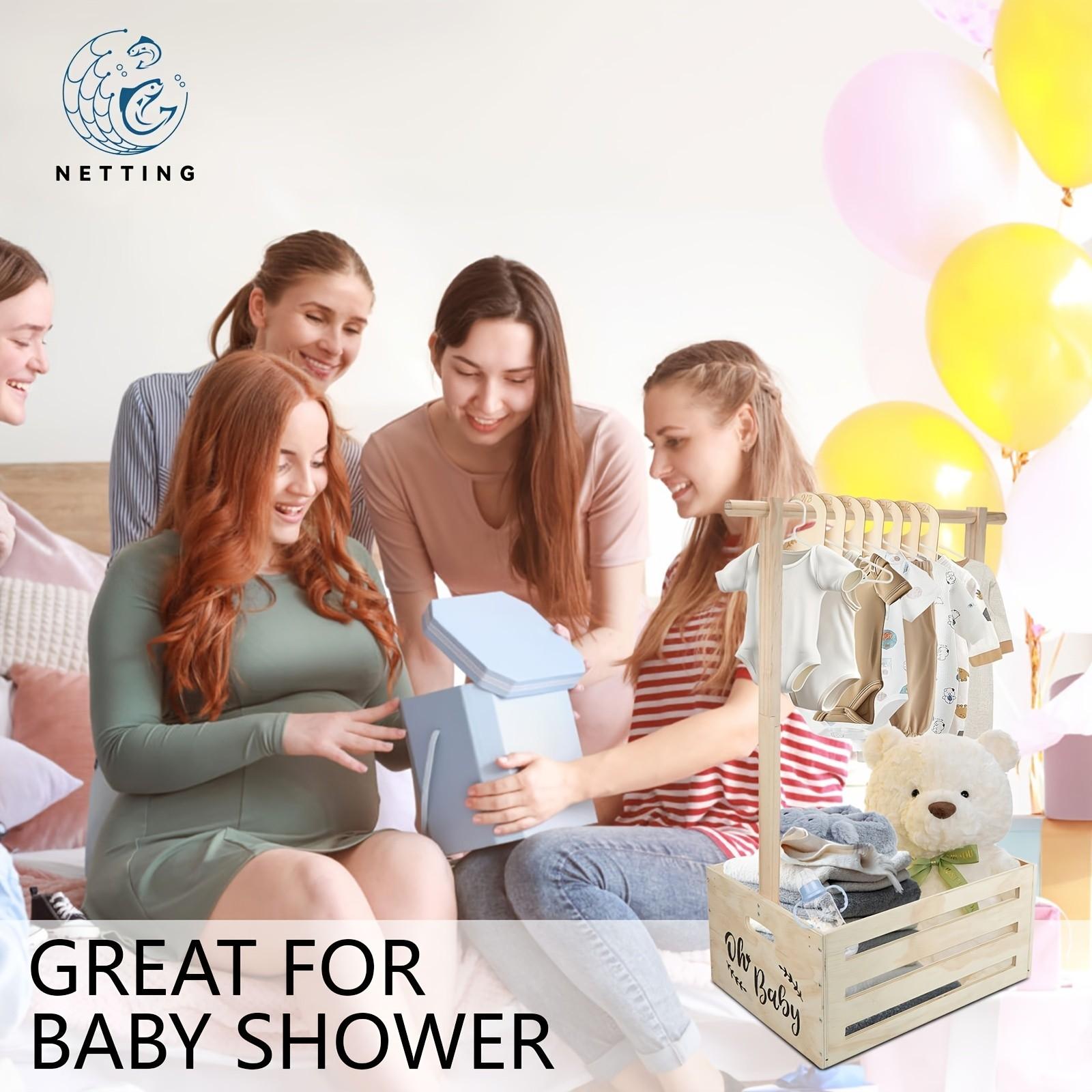 Large Size Wooden Storage Basket Youngster Shower Crate Closet, Youngster Shower Decorations Youngster Wooden Storage Crate with Handle Baby Shower Gifts Basket for Boys & Girls, Pregnancy Gifts, Suitable for Christmas and Halloween Gifts