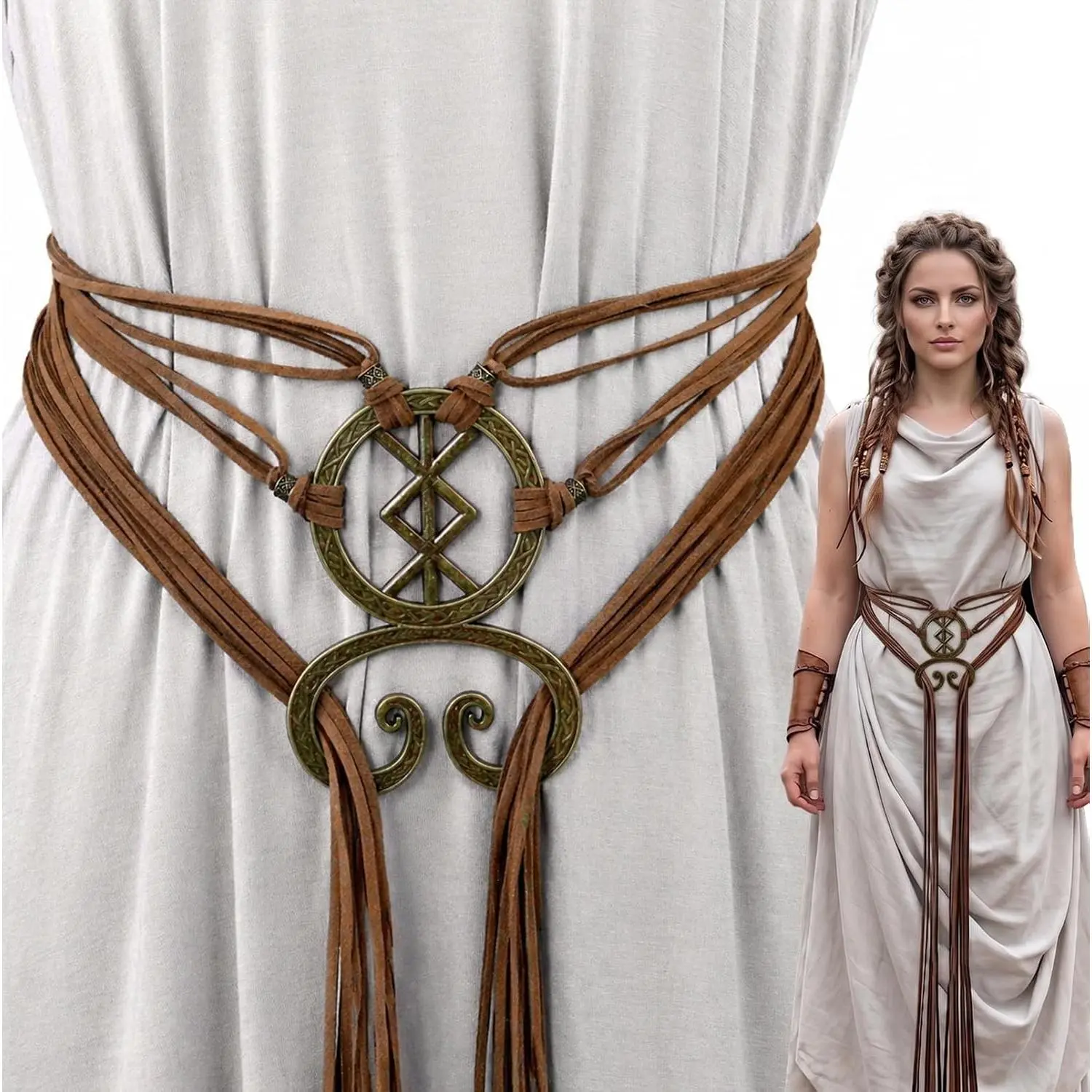 Women's Viking Costume Belt with Troll Cross - Medieval Renaissance Accessory for Ren Faire, Halloween CosplayGift