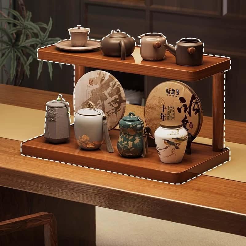 Desktop Tea Cup Storage Rack, Small Antique Display Shelf, Oriental Yixing Teapot Stand, Tea Set Placement Holder
