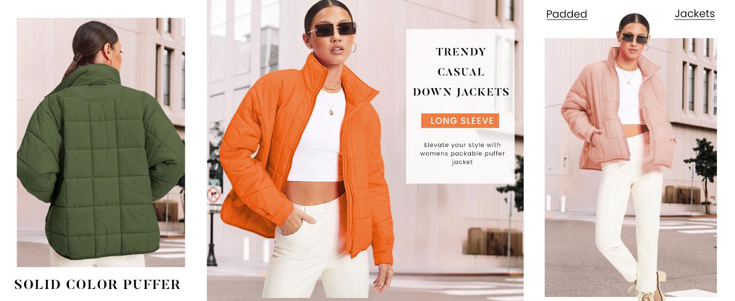 Tanming Women's Lightweight Quilted Puffer Jacket Long Sleeve Full Zip Casual Padded Coat  with Side Pockets Spring