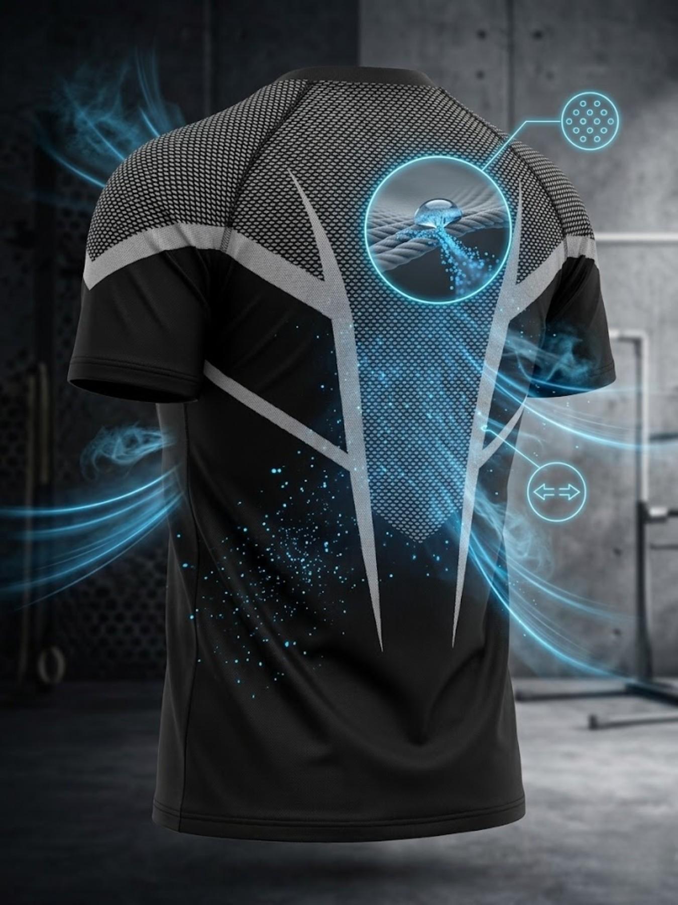 Men's Fitness Sport T-Shirt, Trendy Athletic Style, 10x Stretch, Quick Dry, Sweat-Wicking, Ideal for Gym Training, Men's Workout Wear