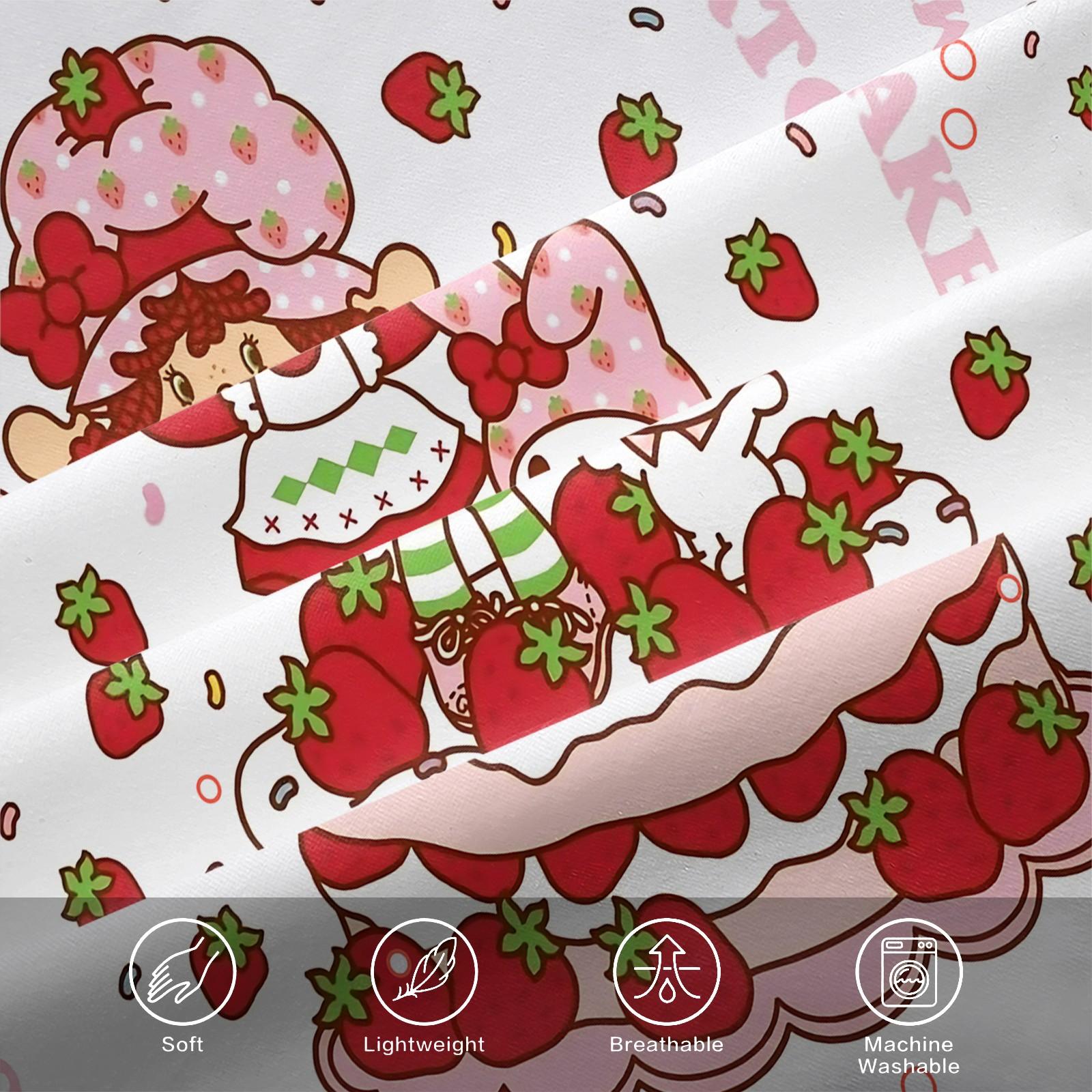 Strawberry Shortcake x My Melody Fitted Sheet Set, 1 Fitted Sheet + 2 Pillowcases - 3 Pcs Soft Bedding with Deep Pocket, 360° Full Coverage, Wrinkle Free, Cute Strawberry Cake Cartoon Bed Sheets for Girls, Full Size