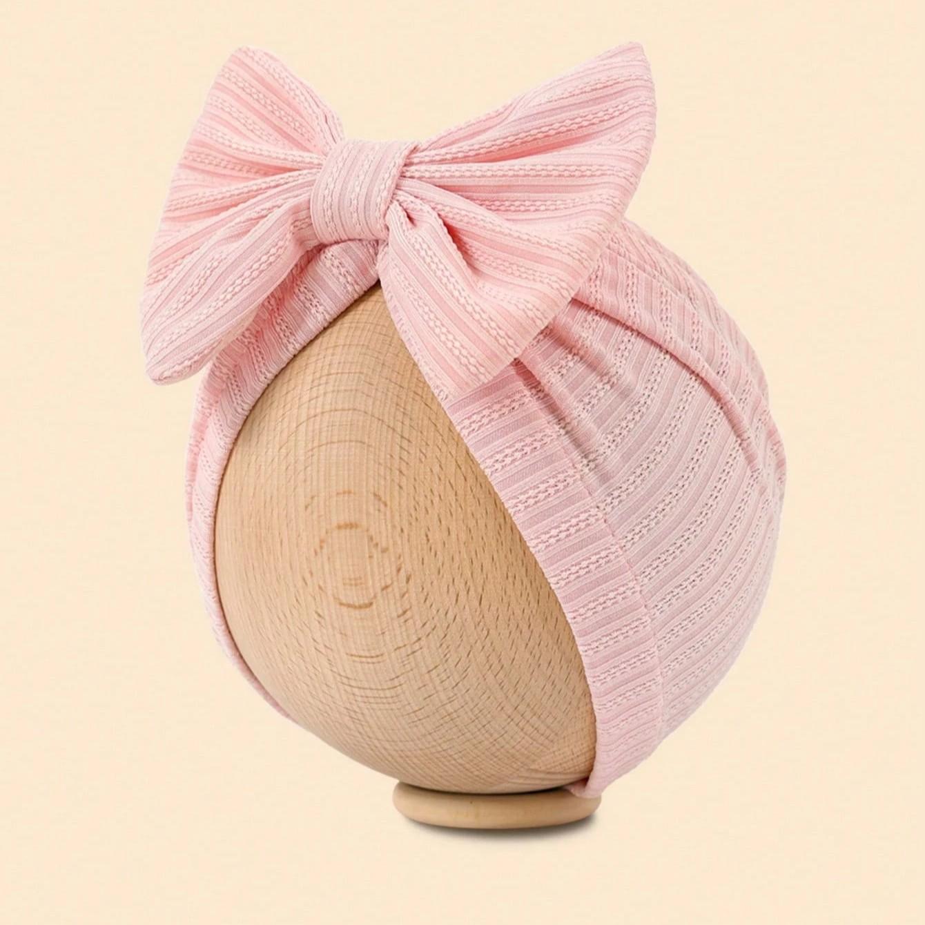 Spring Autumn Embroidered Headband Cap with Bow Decor, Suitable for 1-12 Months Baby Girls Boys, Knitted Hand Sewn Elastic Fabric
