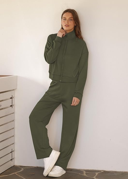 WIHOLL Lounge Sets for Women 2025 Sweatsuit 2 Piece Outfits Sweatshirt Wide Leg Sweatpant Tracksuit Matching Set SpringStatements