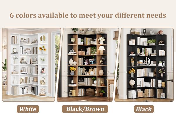 FOTOSOK 74'' Tall Corner Bookshelf, 6-Tier Bookshelf and Bookcase with Open Storage, L Shaped Tall Bookcases Wooden Storage Shelves for Home Office