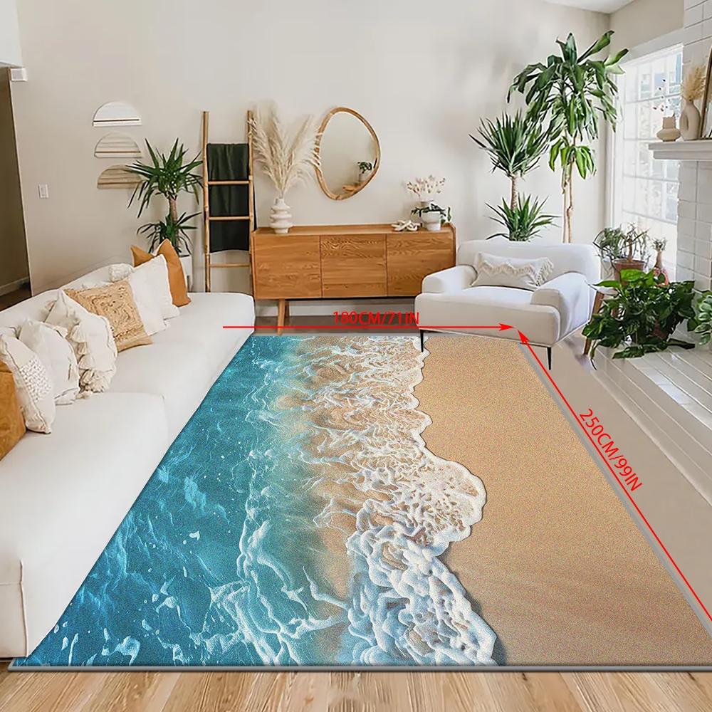 Soft Faux Wool Beach Wave Pattern Carpet, Ocean Inspired Print Rug ...