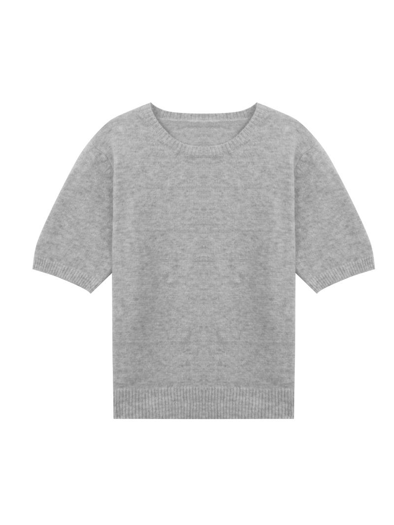 Spring Summer Women's Loose Casual Vacation Outdoor Knit Sweater, Round Neck Short Sleeve Pullover, Fitted Plain Top for Fall & Winter