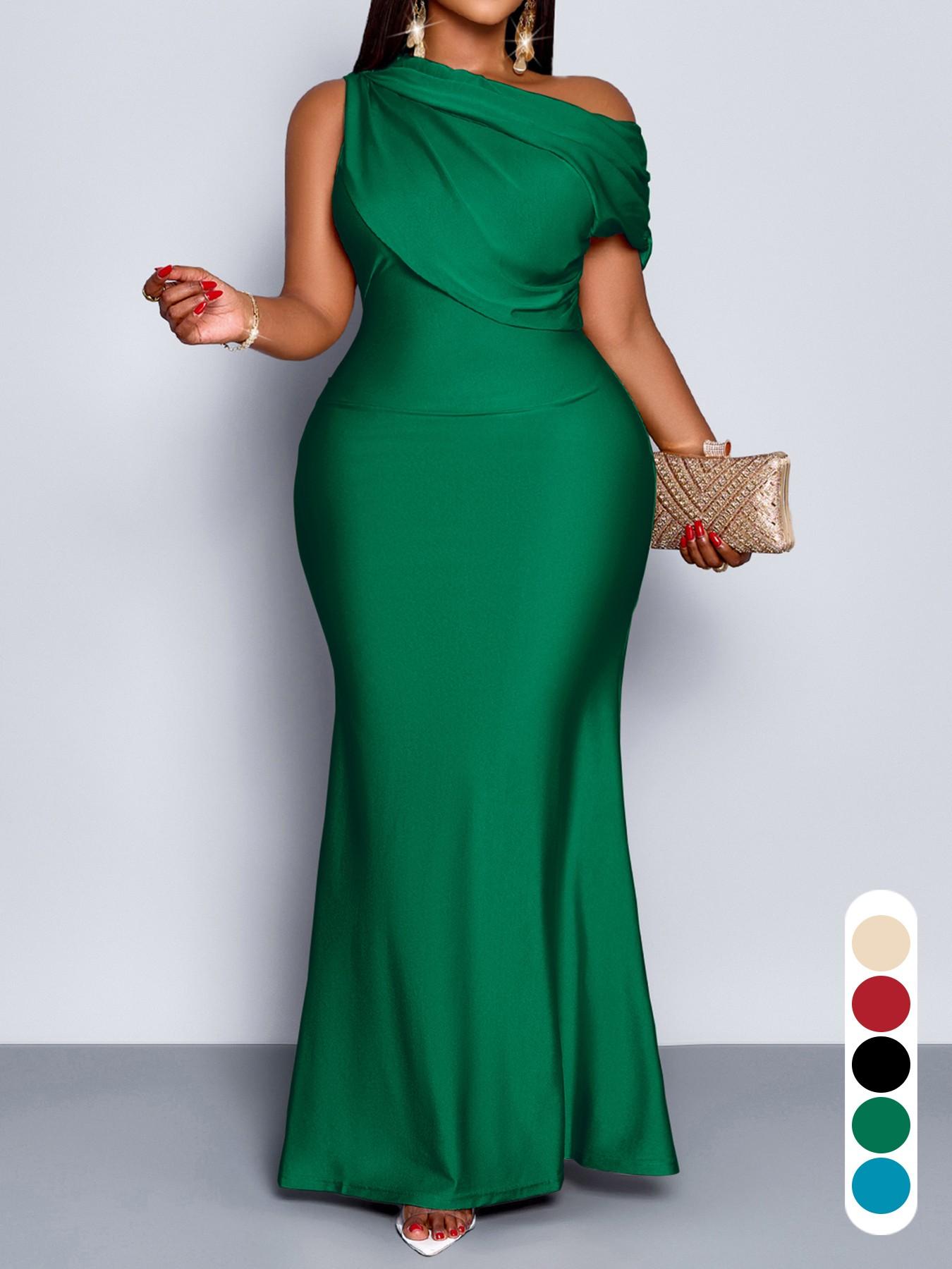 Women's Elegant Chic Sleeveless High-Waisted Knit Dress, Plain Color Plus Size, Slim-Fitting Fish Tail Design, Spring Summer Fashion