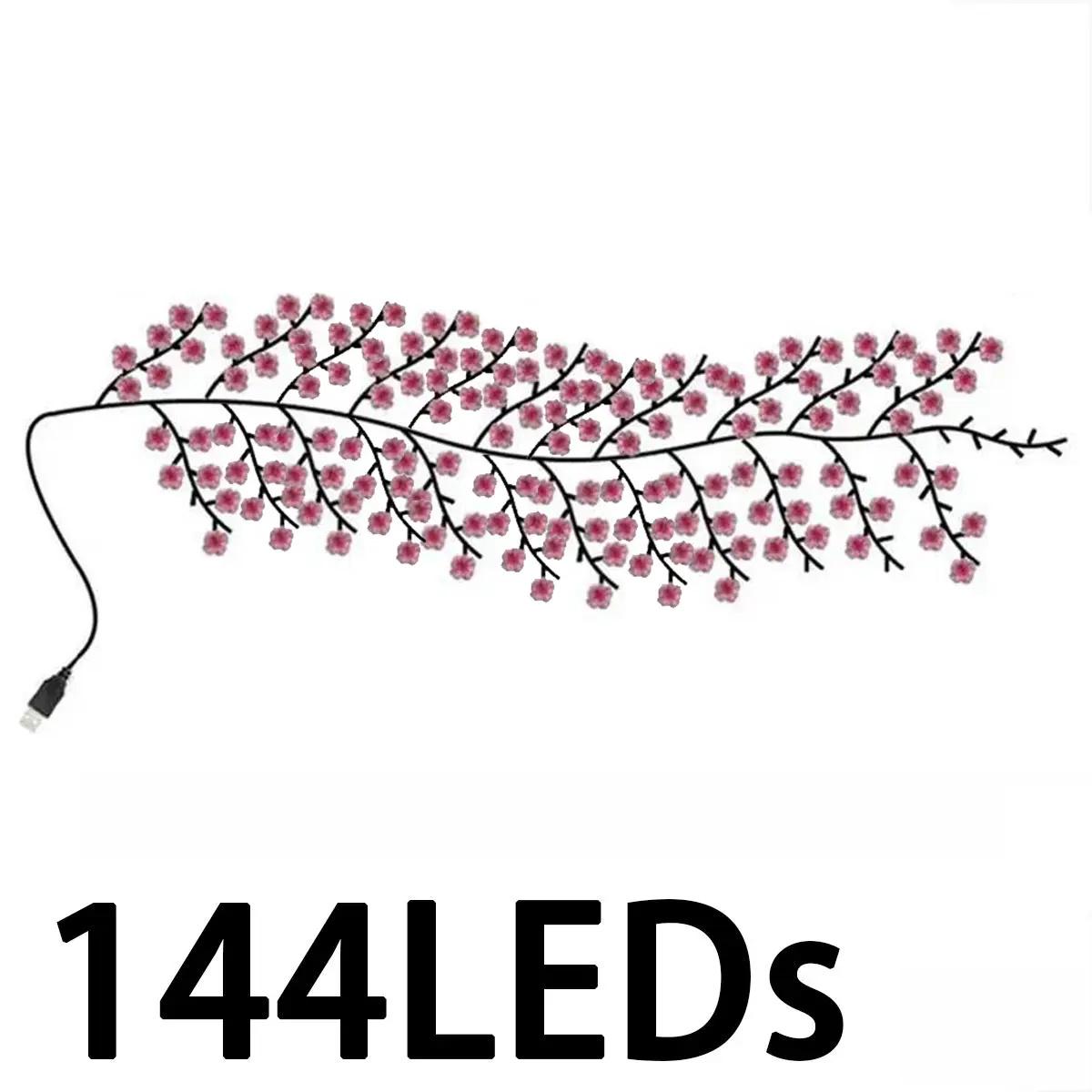 LED Sakura Vine String Lights, Glowing Cherry Branches, Bendable LED Tree Lights, 8 Flash Modes, USB Powered, Indoor Atmosphere Decor
