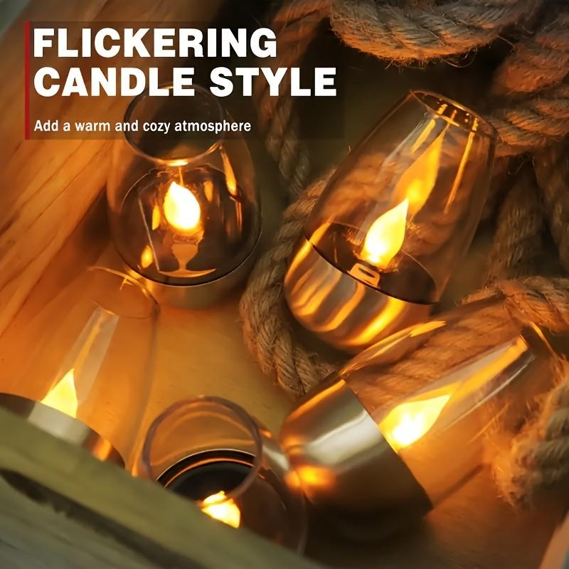 Solar Powered Flameless LED Candle Light, Decorative Outdoor Patio Lamp, Rechargeable 600mah Battery, Polished Metal Finish