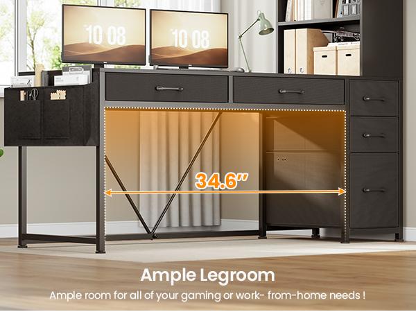 SEDETA 47.2 Inch Reversible Gaming Desk with LED Lights Drawer Storage Bookshelf for Small Spaces Organization Interior