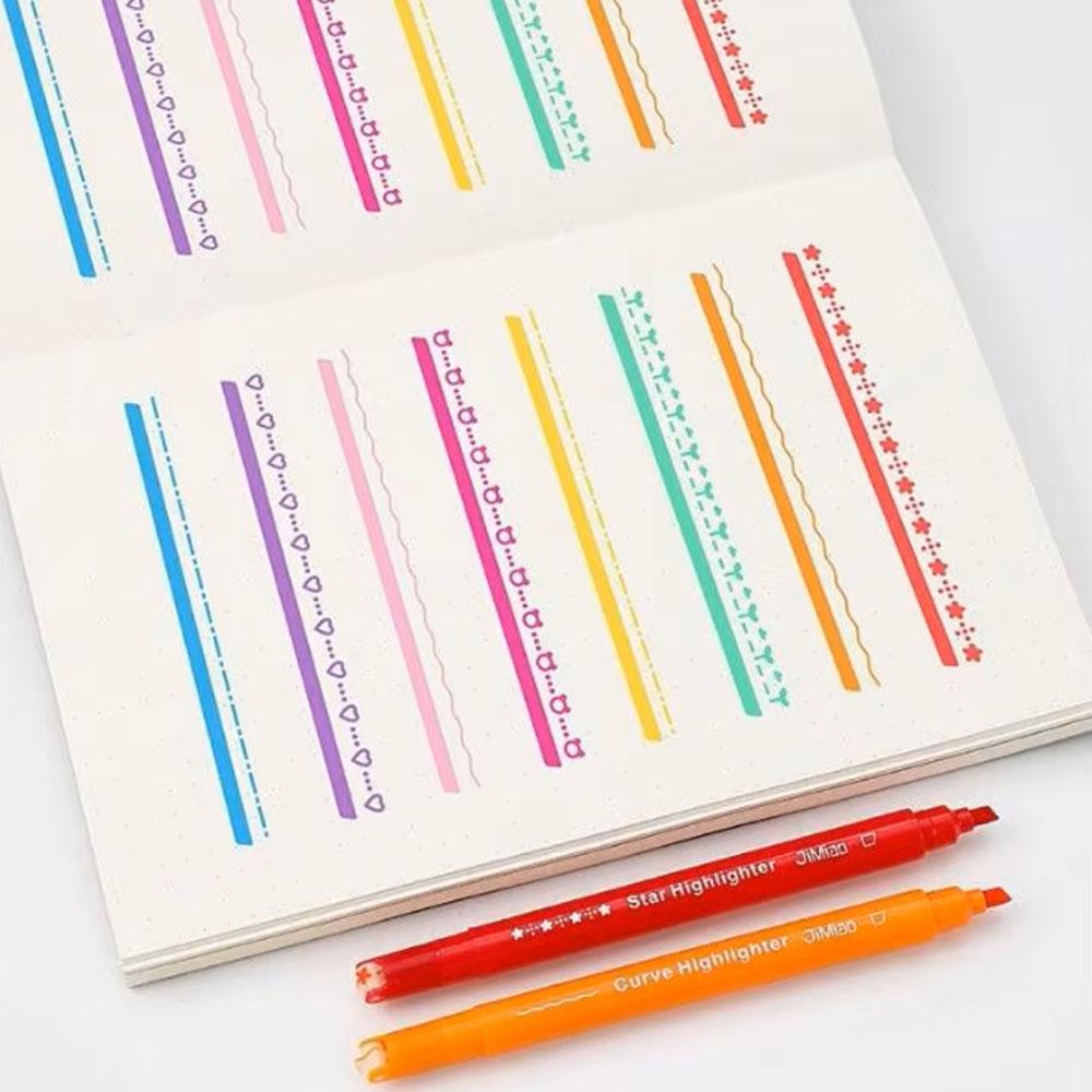 8pcs Dual-Head Multi-Functional Fluorescent Markers, Curve Roller Flower Design, Student DIY Journal Pens, Daily Use Stationery