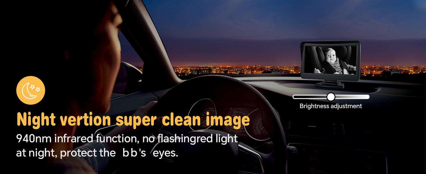 Car Mirror, Car Monitor 4.3'' HD  Display with Night Vision Feature, Rear Facing Seat with Wide Crystal Clear View