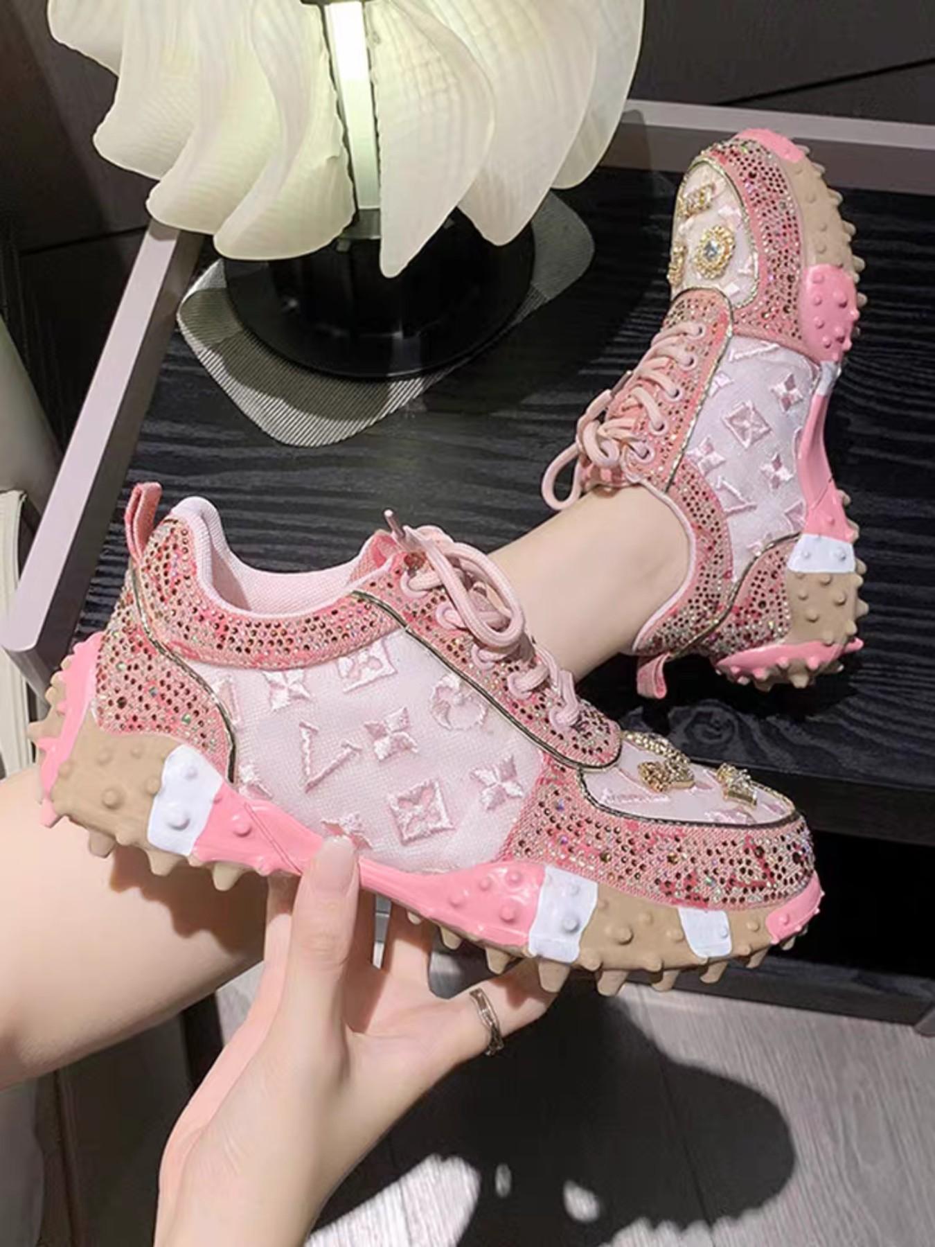 Women's Thick Sole Height Increasing Dad Shoes, Handmade Embellished Fashion Luxury Casual Women's Shoes, Unique Design Comfortable Sneakers