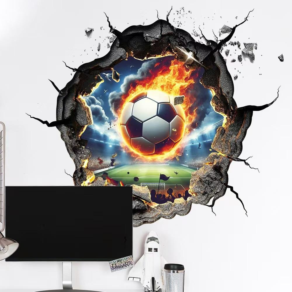Football Wall Stickers, Arena Football Wall Decals, Boy's Room Wall Art, Colorful 3D Soccer Stickers, 5 Rolls Per Bag, World Cup Theme