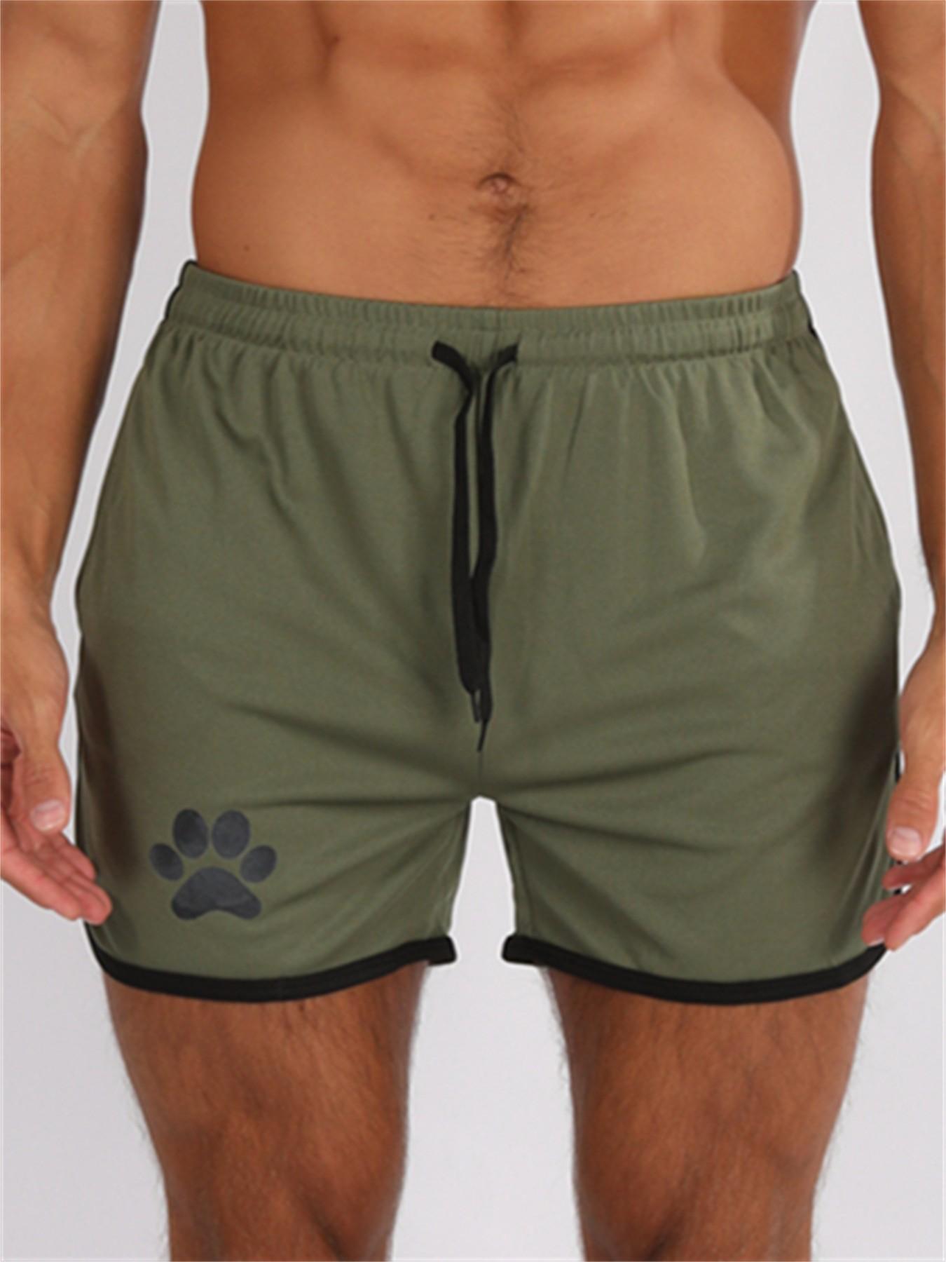 Men's Summer Running Shorts, Breathable Gym Sports Pants with Pockets, Outdoor Training Casual Daily Wear, Bear Print Three-Quarter Length