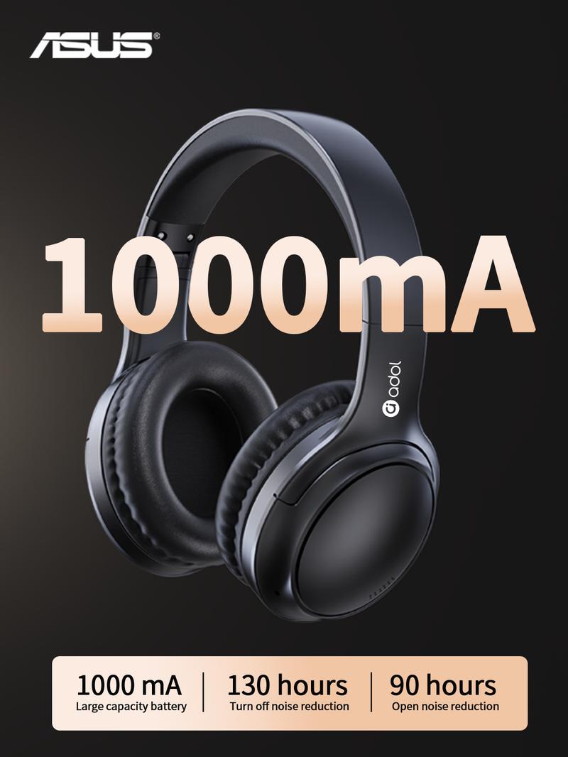 Asus Adjustable ANC Headphones with Built-in Microphone, Foldable Design, 130H Battery Life, Wireless Game Headset for Gaming & PC - Black