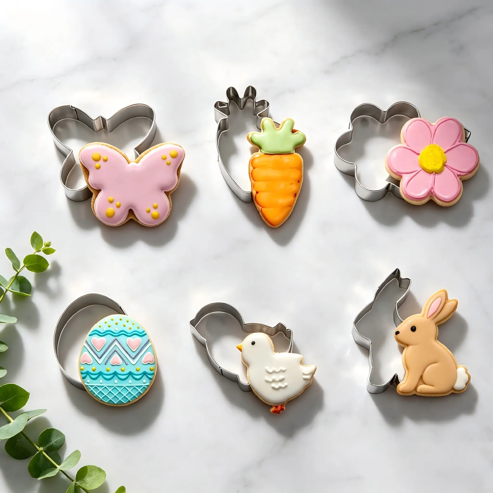 6/12PCS Easter Cookie Cutter Set Food Grade Stainless Steel Bunny Egg Carrot Chick Butterfly Shapes for Kids Adults Spring Baking Durable Easy Clean Gift Cake Decor Fruit Fondant Sandwich Baking Tool