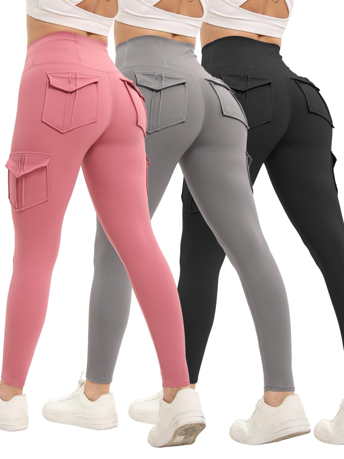 3PCS Women's Butt Lifting Leggings with Flap Pockets High Waist Tummy Control Side Pocket. Sporty, Comfy and Breathablal for Yoga, Gym, Workoe and Running Ladies'   Activewear   for All Seasons