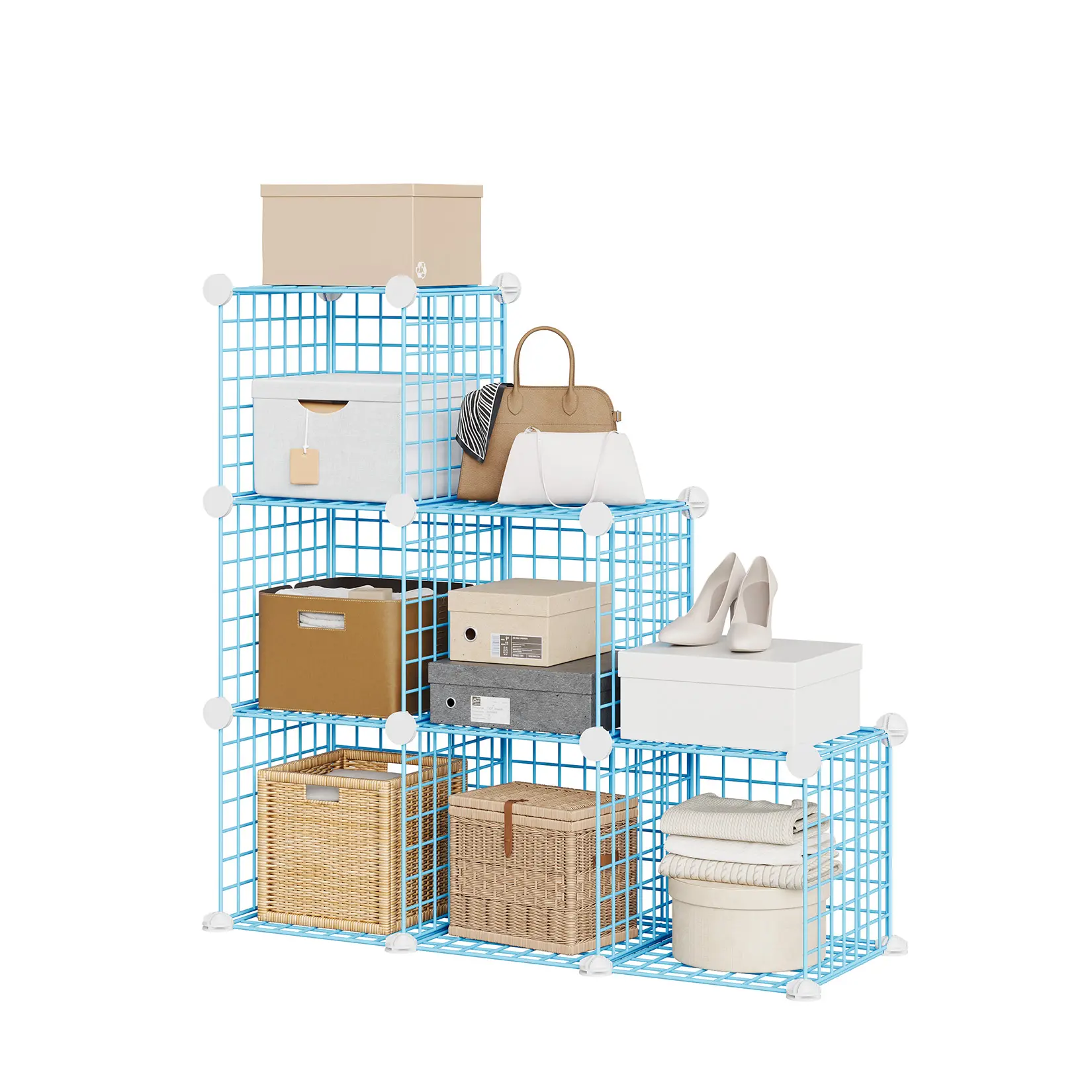 6-Cube Shape Heavy-Duty Grid Metal Wire Modular Shelf, 37.4"x12.6"x37.4" Closet Storage Organizer for Bedroom, Office