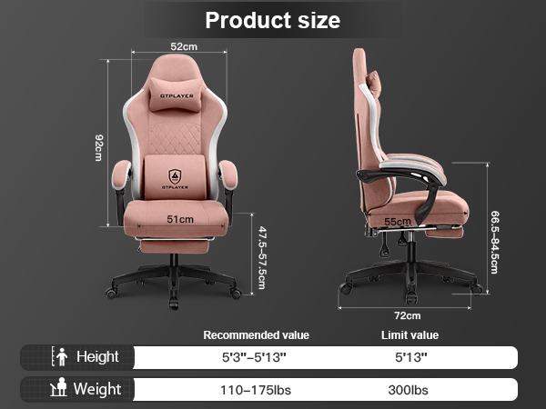 GTPLAYER Gaming Chair, Technical Fabric Office Chair with Pocket Spring Cushion, Linkage Armrests and Footrest, High Back Ergonomic Computer Chair