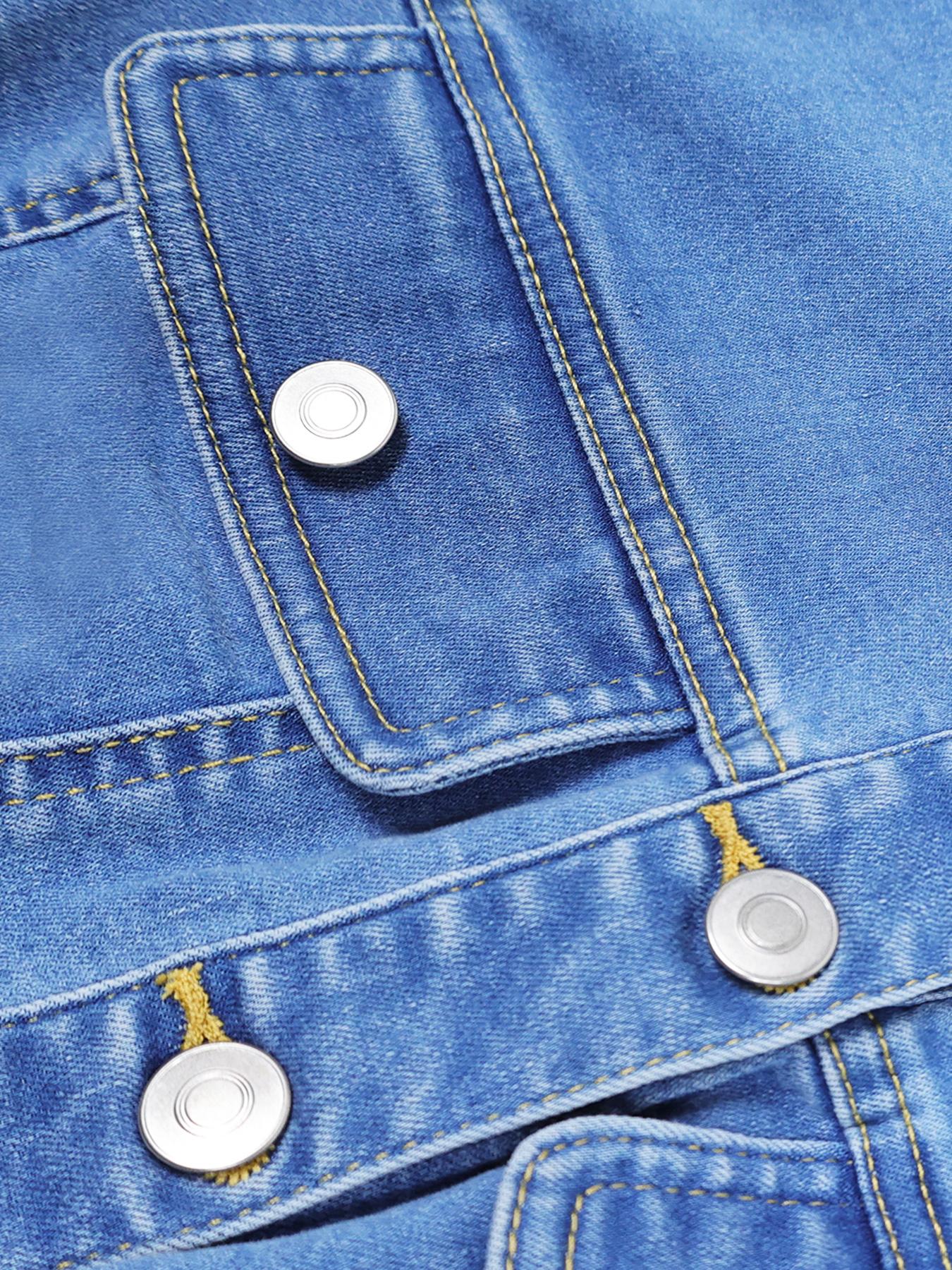 Women's Denim Jacket, Casual Short Sleeve Collared Outerwear for Summer, Fashion Women's Clothes for Daily Wear