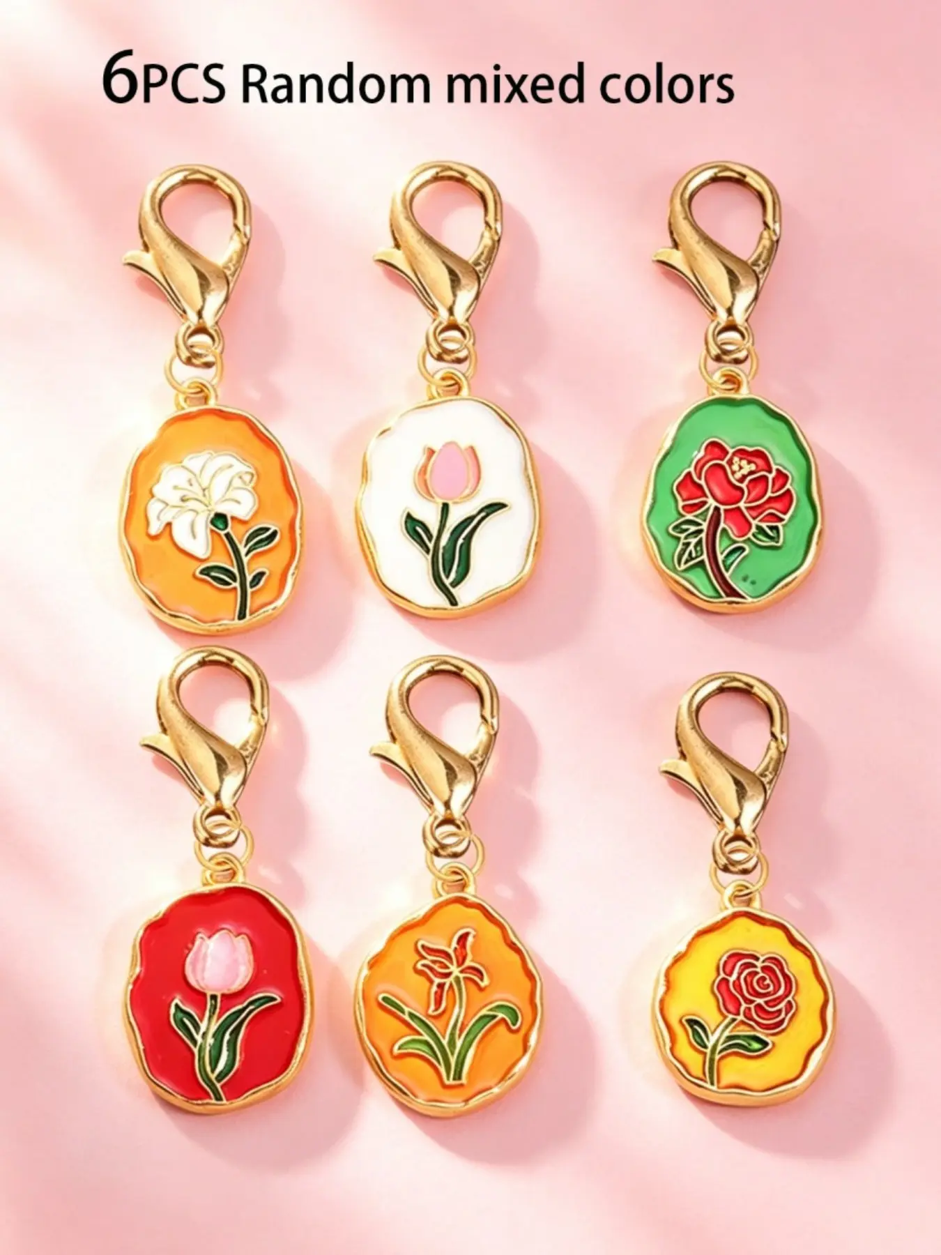 6pcs/12pcs Random Color Alloy Enamel Tulip Pendant, Vibrant Flower Keychain for Bags Set, Cute Bag Charm for Women, Fashion Accessory, Elegant Key Ring