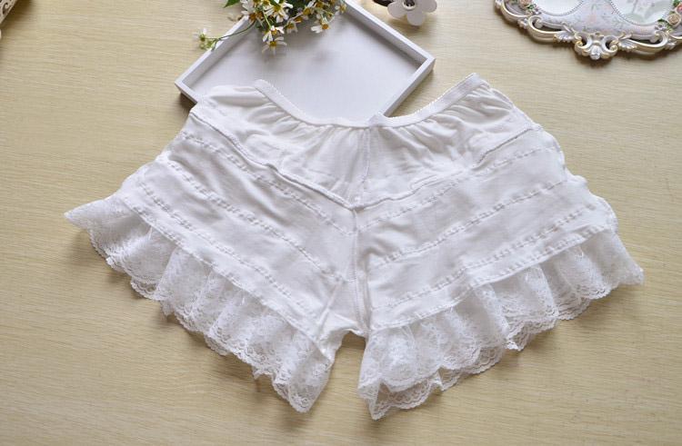 Multilayer Lace Shorts Women Lolita Ribbons Flower Ruffles Elastic Waist Cute Bottoming Shorts for Sweet Girls Kawaii Clothes