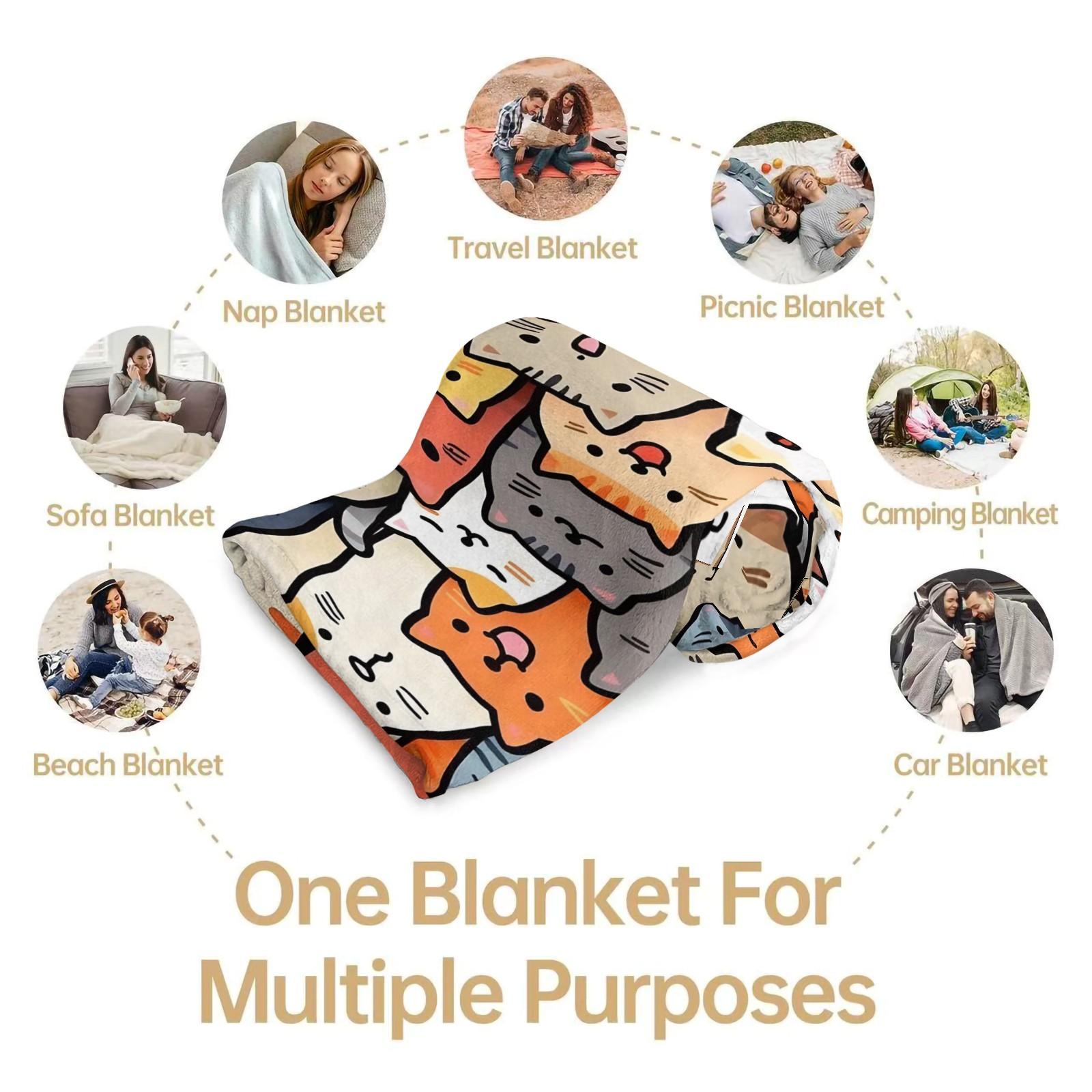 Cartoon Cat Print Blanket  Soft and Cute Flannel Blanket with Cat Print The Perfect Gift for Animal Lovers. Lightweight and Comfortable, Ideal for Bedrooms, Sofas, Living Rooms, and Outdoor Use