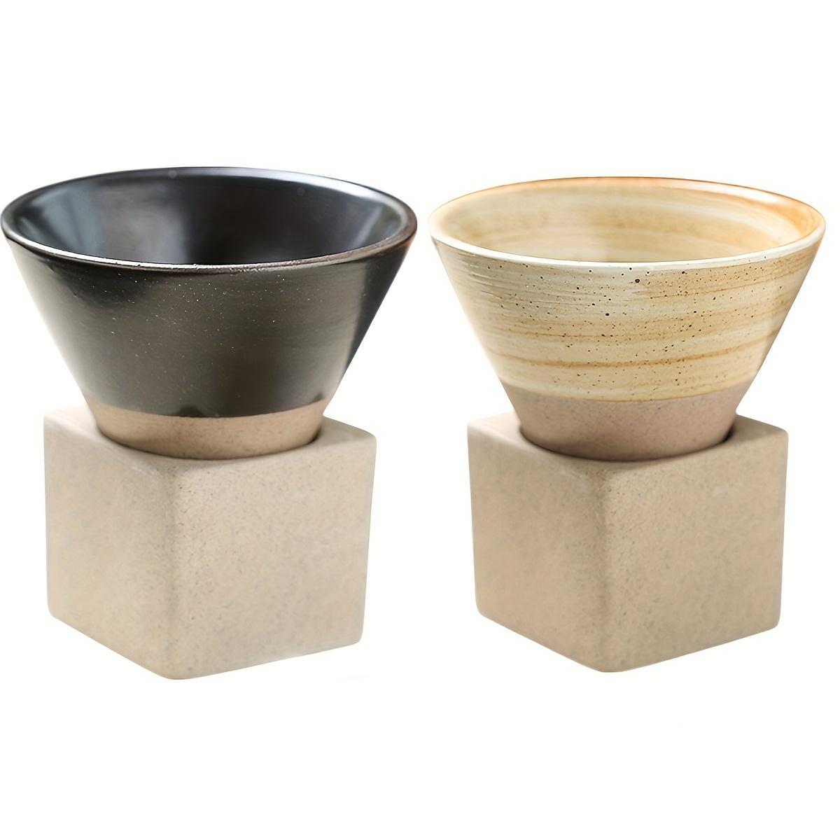 2 Pack 90ml/3oz Coarse Pottery Coffee Mug with Base, Ceramic, Creative Triangular Cone Shape Porcelain Mug, Stoneware Funnel Coffee Cup Set, Cone Shape Porcelain-Cup Tea-Cup for Coffee, Tea, Latte And Milkshake, Coffee Drinkware