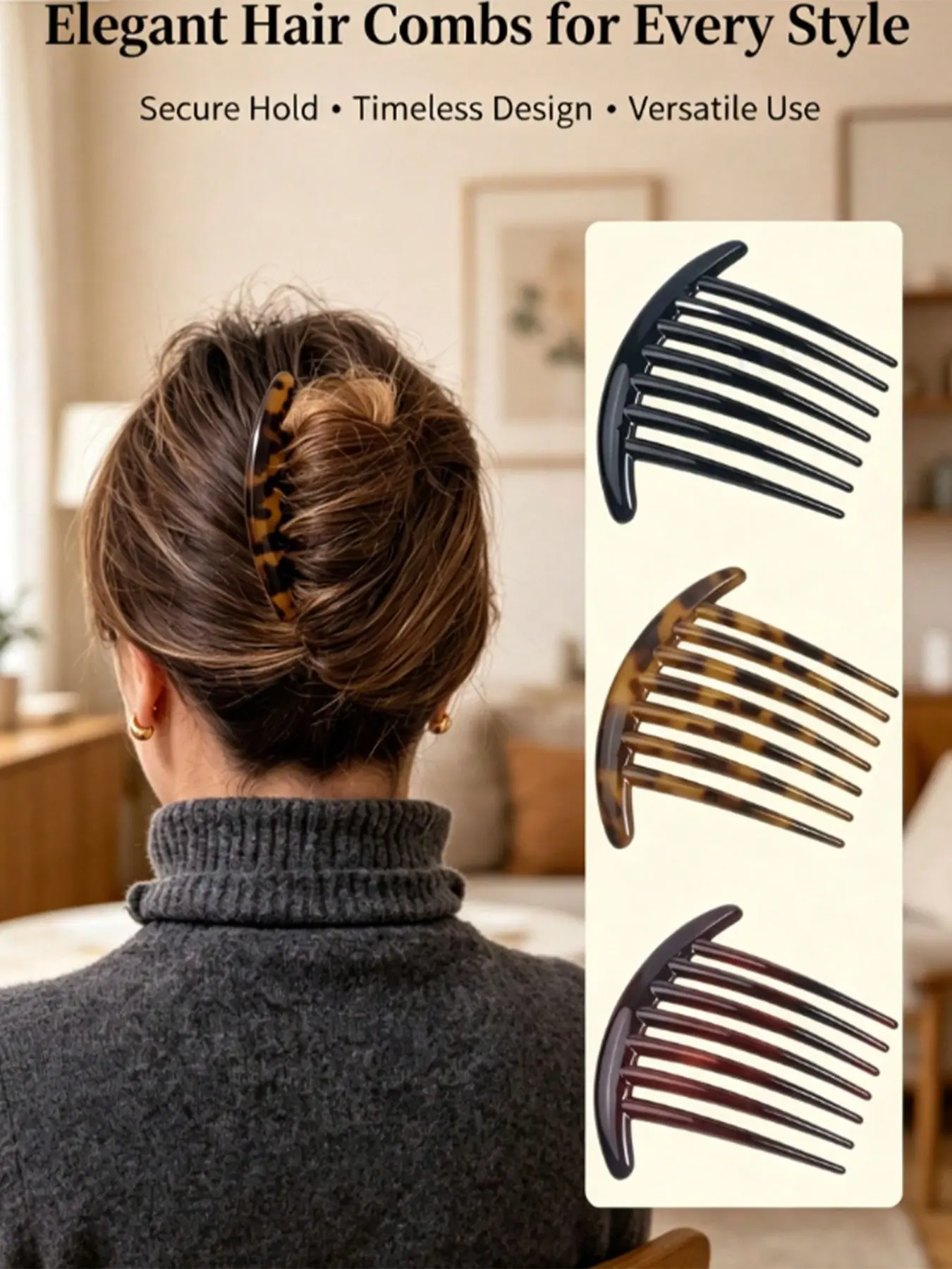 3-Piece French Hair Comb Set, Women's Bun Styling Tools, Essential for All Seasons, Daily Fashion Accessories for Commute and Dates