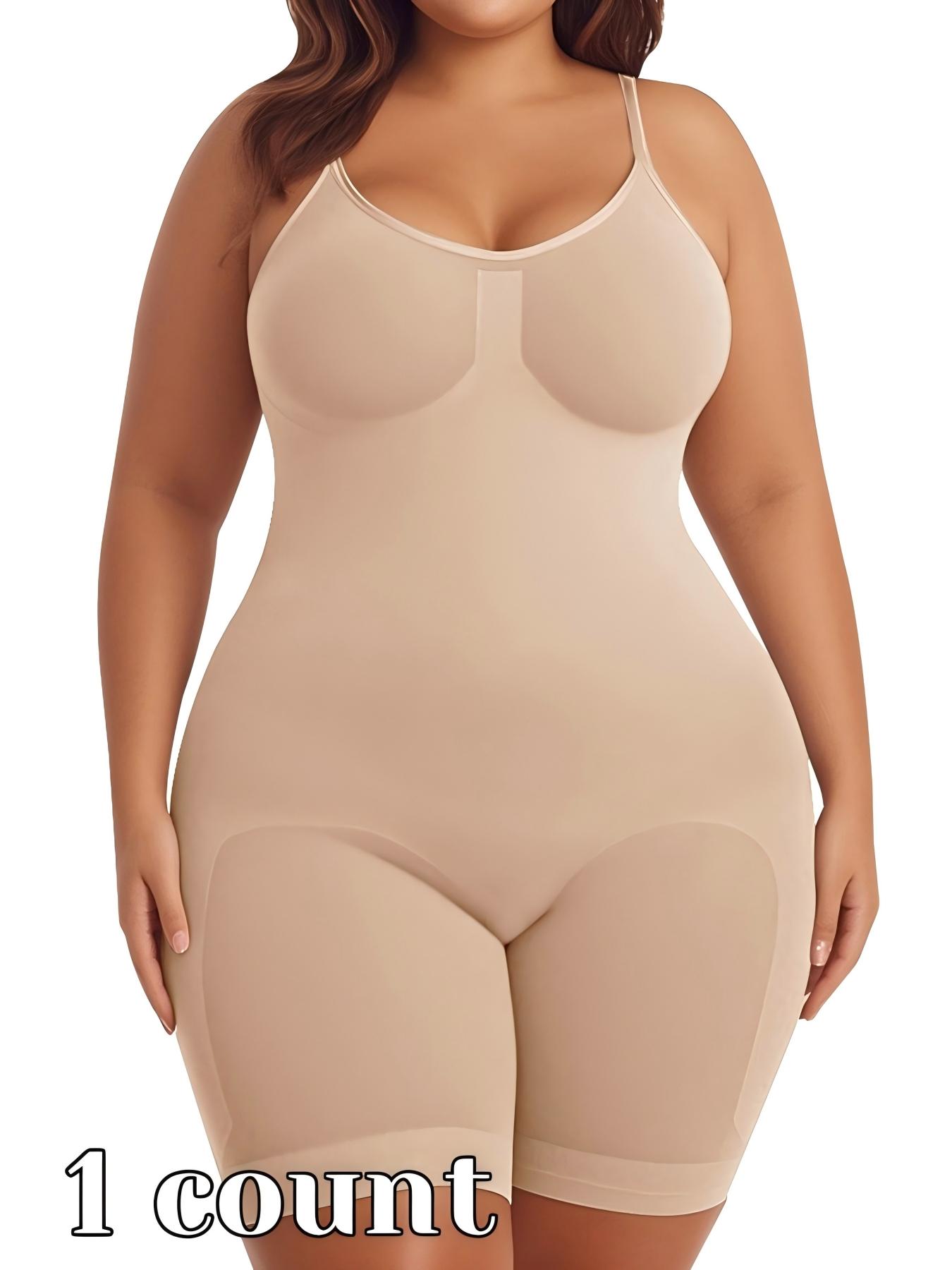 【Plus Size】 Solid Color Shapewear Bodysuit, Tummy Control Butt Lifting Shaper Romper, Seamless Thigh Slimmer Body Shapewear