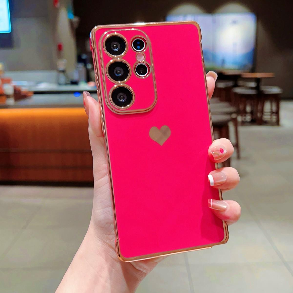 Electroplated Solid Heart Phone Case Cover for Samsung Galaxy S26 S25 S24 S23 S22 S20 Fe S21 Ultra S22 Plus, Multiple Colors Available