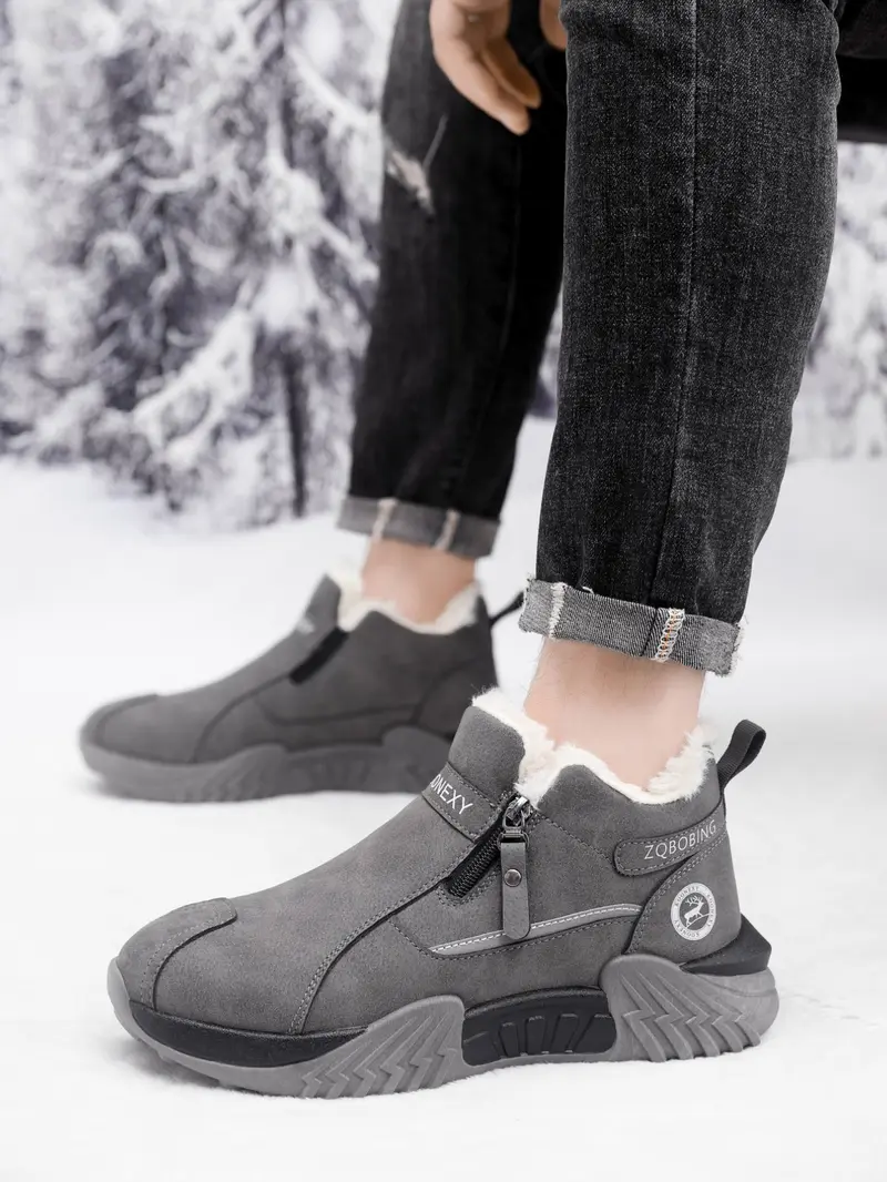 Unisex Winter Snow Casual Ankle Boots, Suede-Look Upper, Side Zip, Fleece-Lined Warm, Thick PVC Sole Unisex Winter Snow Casual Ankle Boots, Suede-Look Upper, Side Zip, Fleece-Lined Warm, Thick PVC Sole
