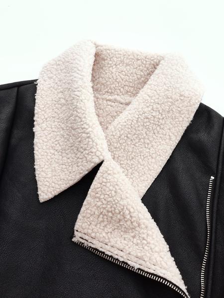 Women's Colorblock Faux Wool Fur Jacket Coat, Warm Winter Travel Outerwear, Stylish Patchwork Design, Soft & Cozy Fabric