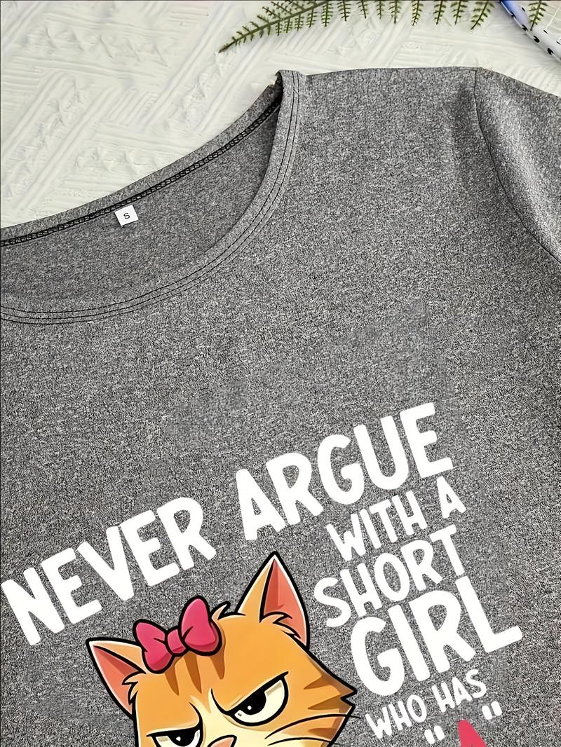 Women's Cartoon Cat Letter Print Sleepwear Set, Casual Fitted Three-Piece Pajamas, All Seasons Comfortable Nightwear, Sleep Sets