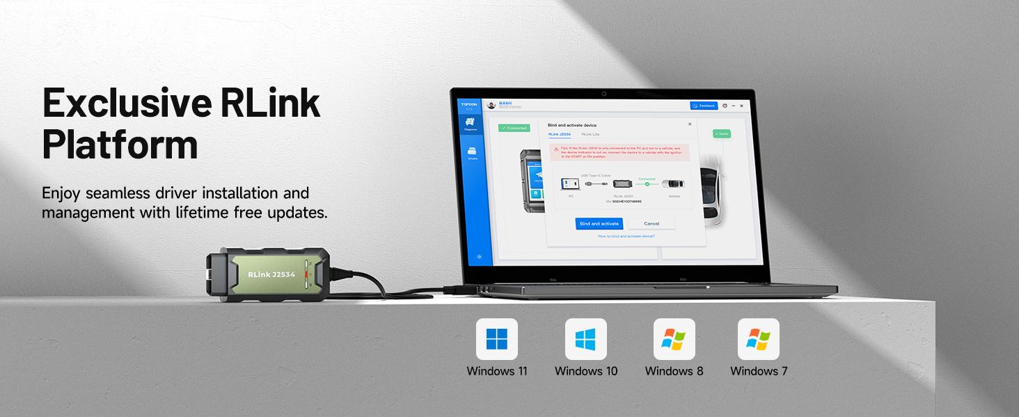 TOPDON RLink J2534 Pass-Thru Programmer, OEM Reprogramming and Diagnostic Tool, Enhanced J2534 VCI, Supports J2534/D-PDU/CAN-FD/DoIP, Compatible with 17+ Vehicle Brands, No OE Software Provided