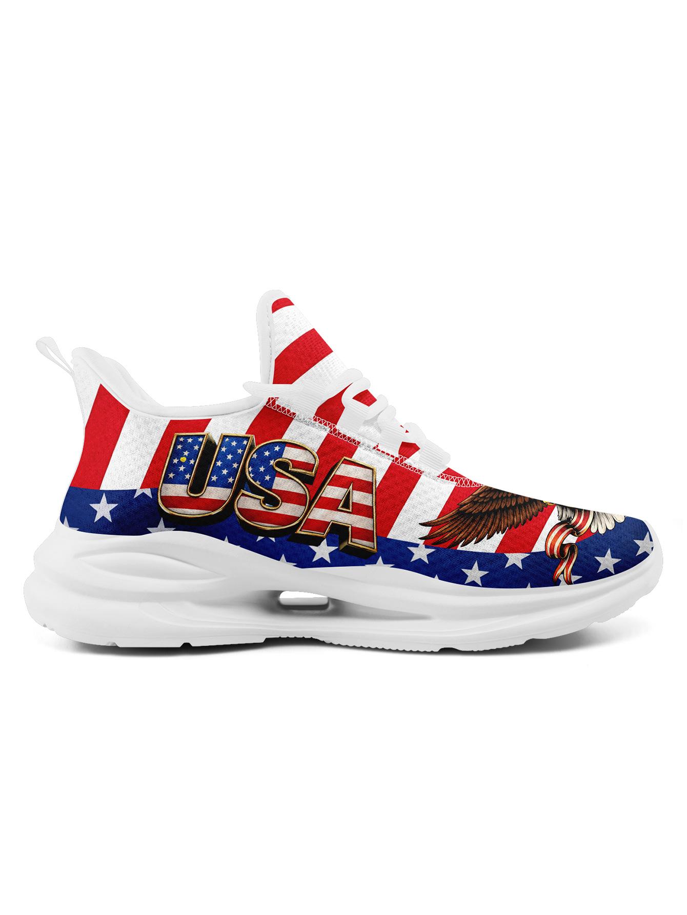 Men's Bold US Eagle Graphic Sports Shoes, Breathable Lightweight Athletic Blade Sneakers, Comfortable Plus Size Casual Footwear
