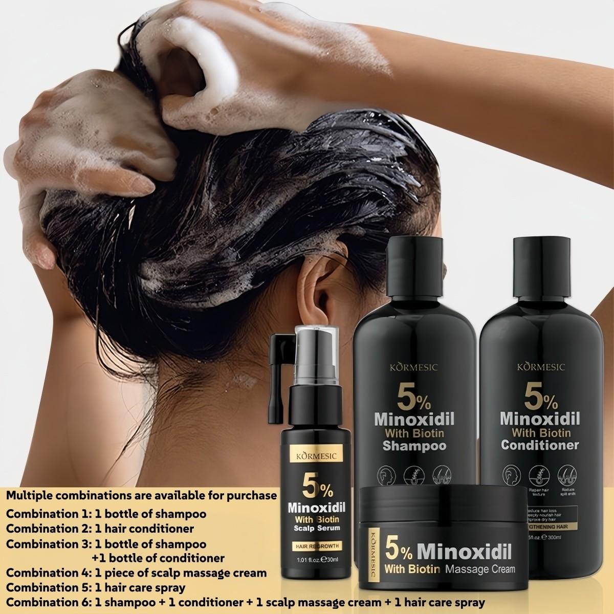 Kormesic 5% Minoxidil Biotin Hair Care Set, Anti-Hair Loss Growth, Nourishing Repair, Oil Control Dandruff Treatment, Men Women Beginners Kit