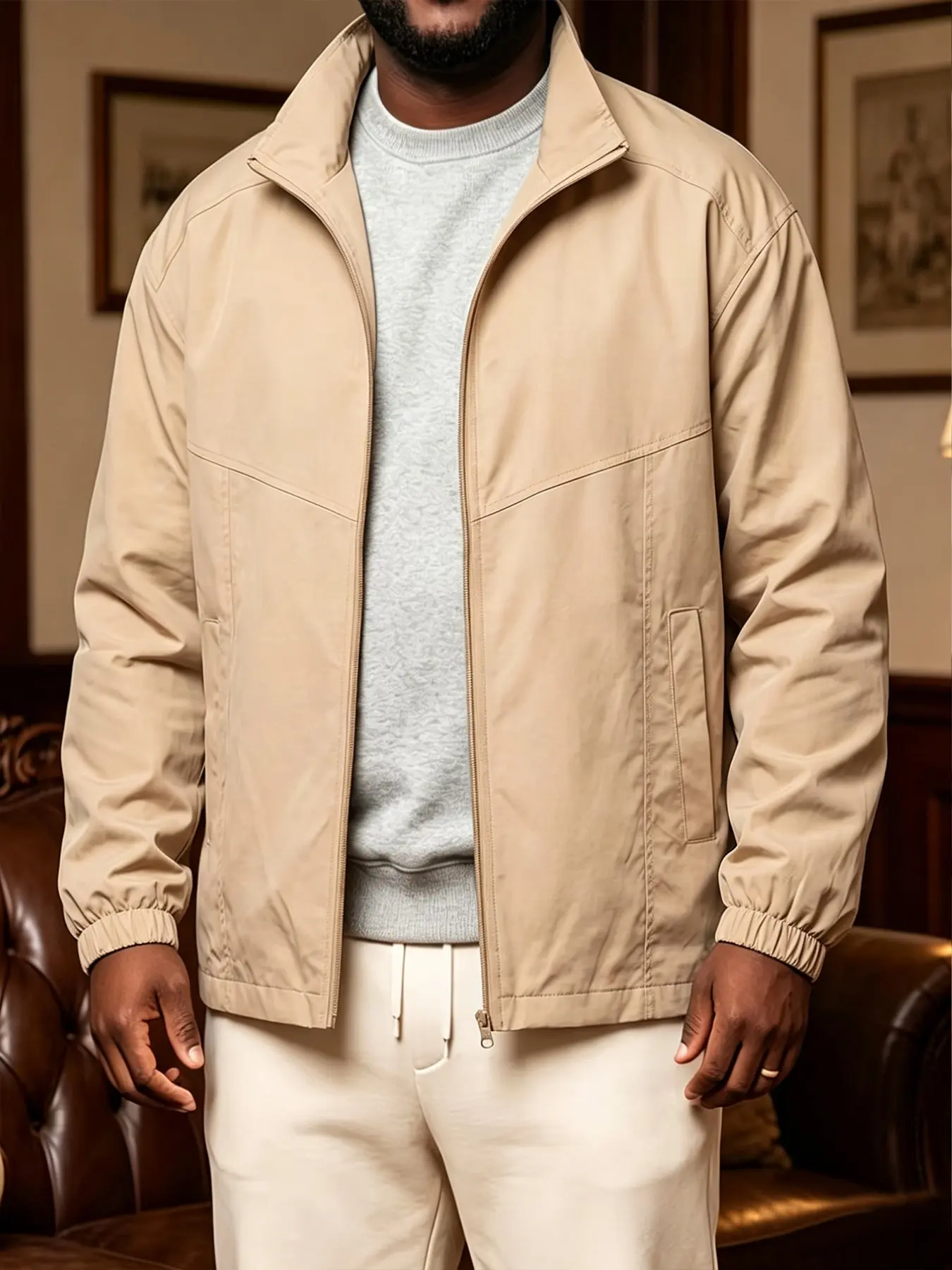 Men's Durable Hard Shell Jacket, Professional Workwear Zip Front, Zipper Design, Wear-Resistant Polyester Fabric, Loose Jackets