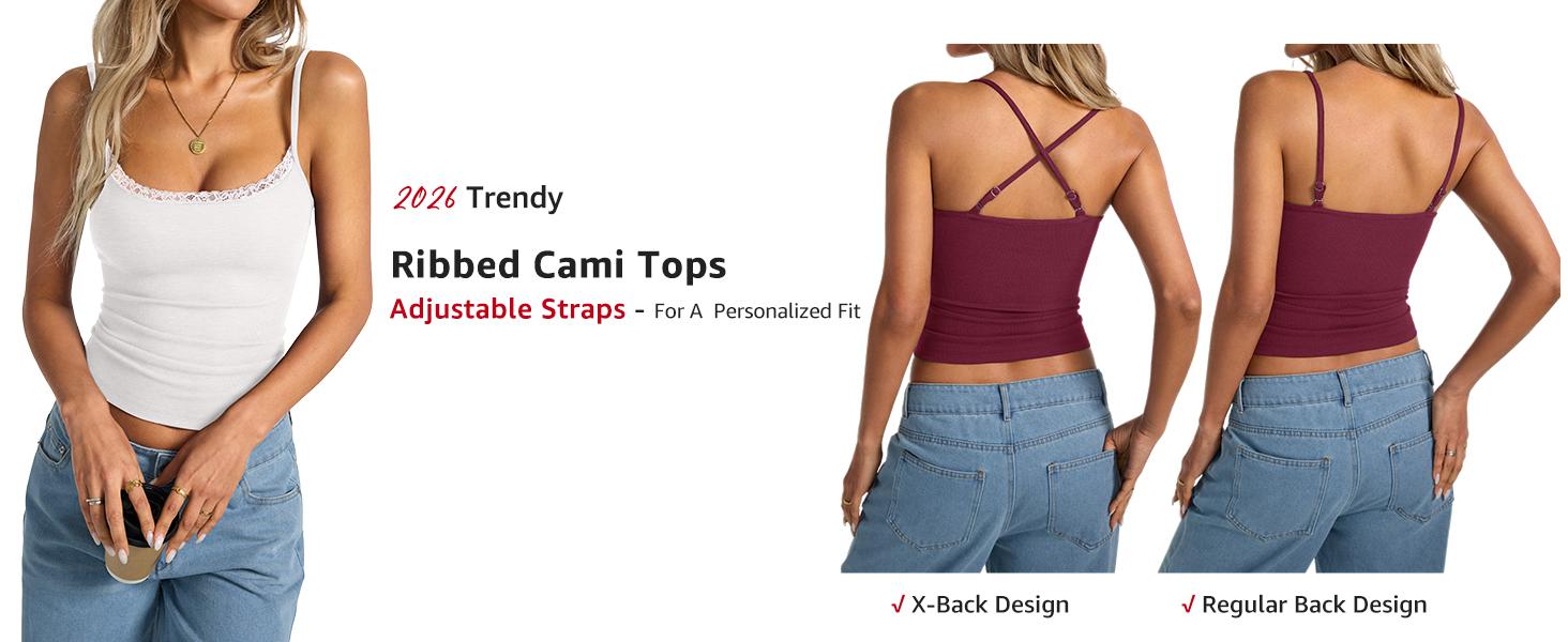 Outdoor&sports EasyGala Womens Lace Camisole Tops Square Neck Ribbed Tank Tops Adjustable Spaghetti Straps Sleeveless Summer Shirt 2026