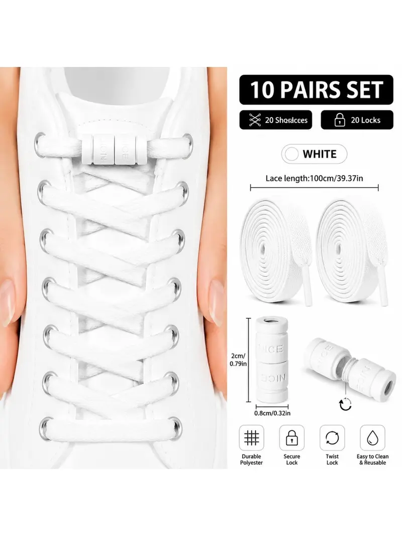 10 Pairs Adjustable Laces with Locks, Elastic Stretch Shoelaces for Kids and Adults, Quick Install Sports Shoes Laces, Shoe Strings for Sneakers