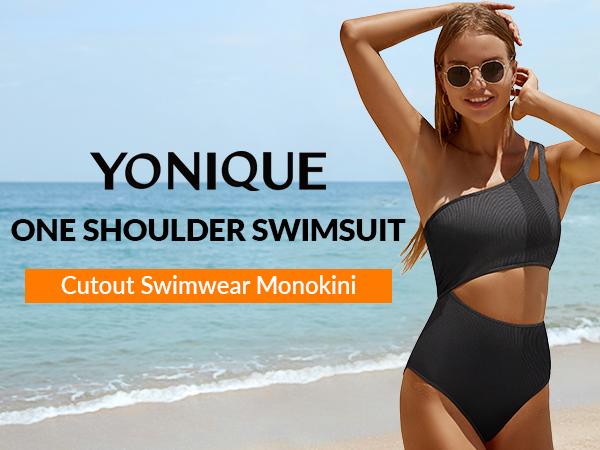 Yonique Cutout One Piece Swimsuit Women - One Shoulder Bathing Suit Ribbed Swimwear 2025 Monokini