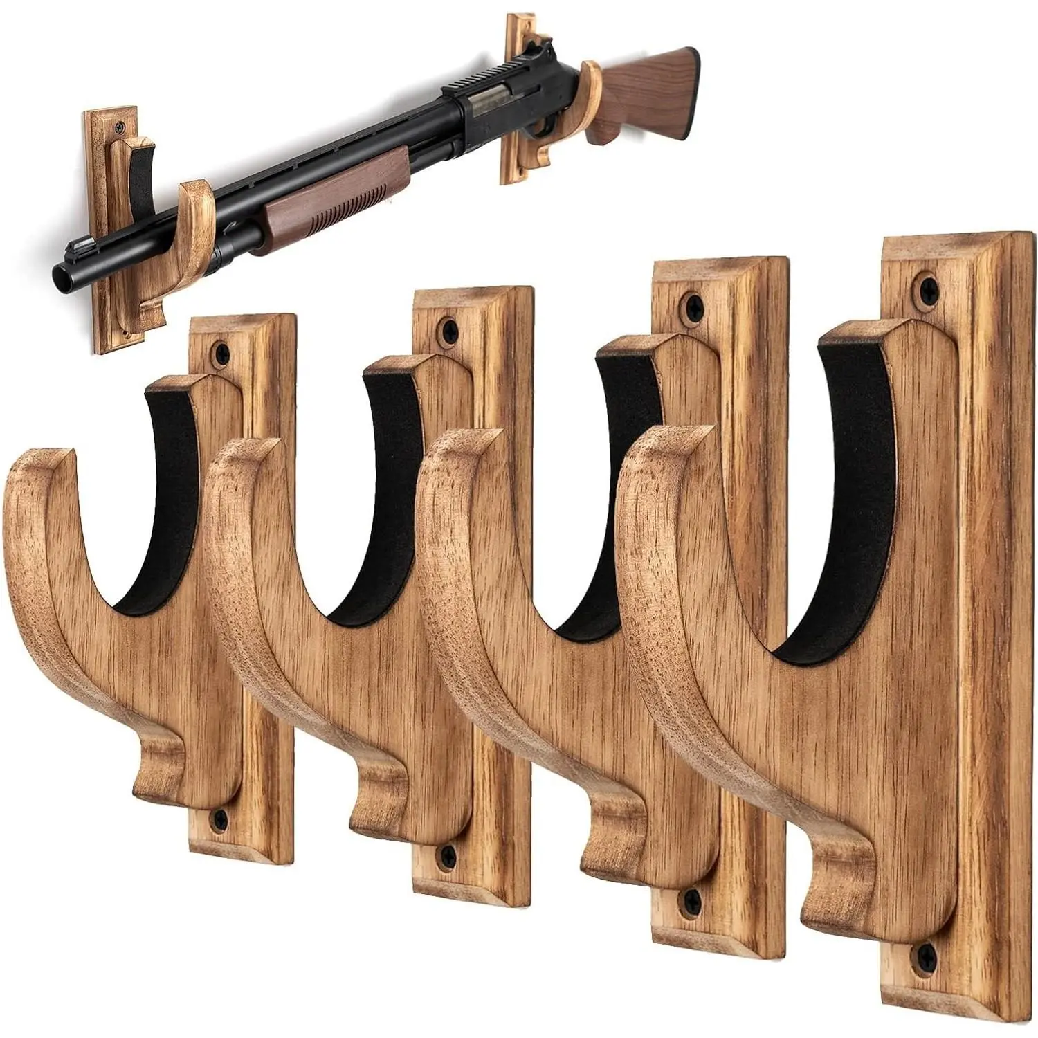Real Wood Gun Rack for Wall, Shotgun & Rifle Wall Mount Display, Vintage Gun Holder Hangers for Sword Bow Firearm, Gun Safe Accessories Gifts for MenGift